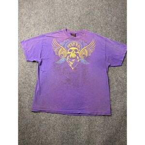Mens Graphic 2008 Miami Ink Purple Skull Wings Short Sleeve T Shirt, Size 2XL